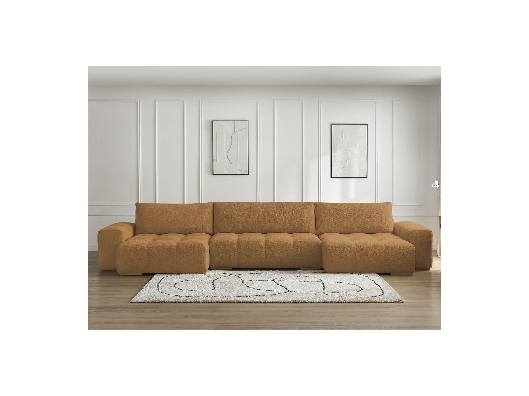 Anakin - Convertible Panoramic Sofa with Storage - Bouclé Fabric - 3 Cushions