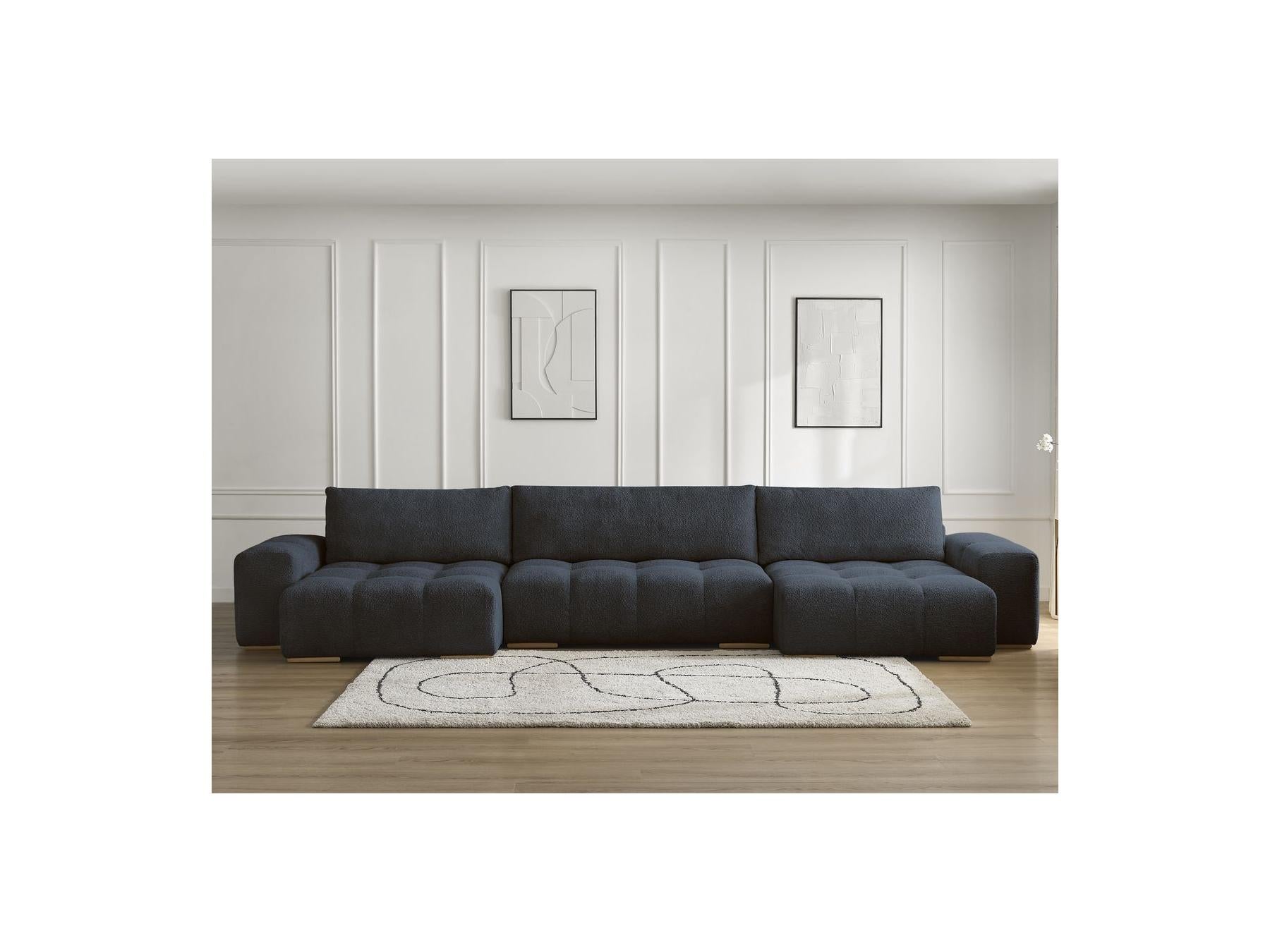 Anakin - Convertible Panoramic Sofa with Storage - Bouclé Fabric - 3 Cushions
