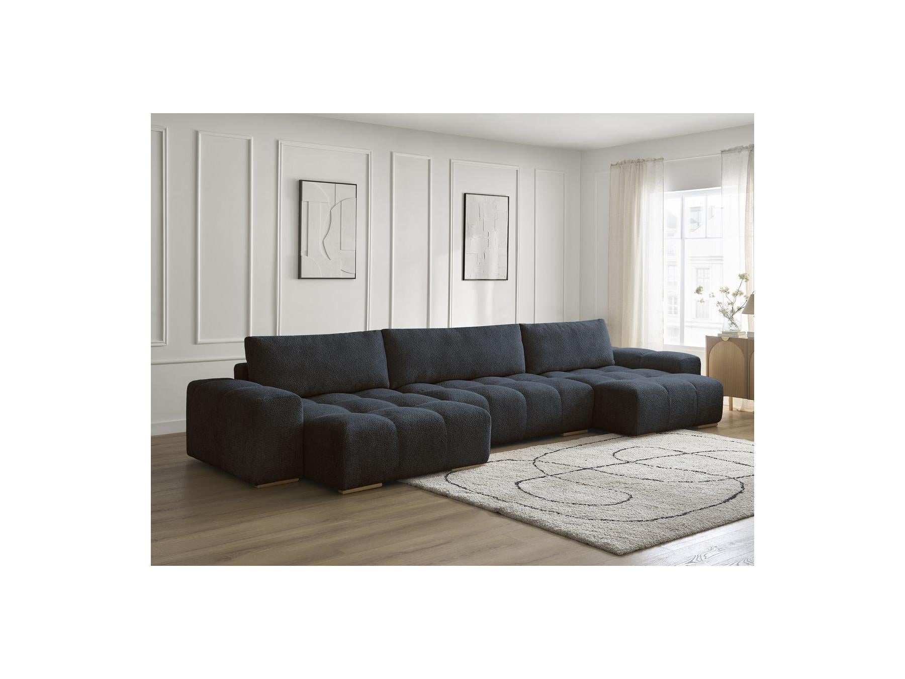 Anakin - Convertible Panoramic Sofa with Storage - Bouclé Fabric - 3 Cushions