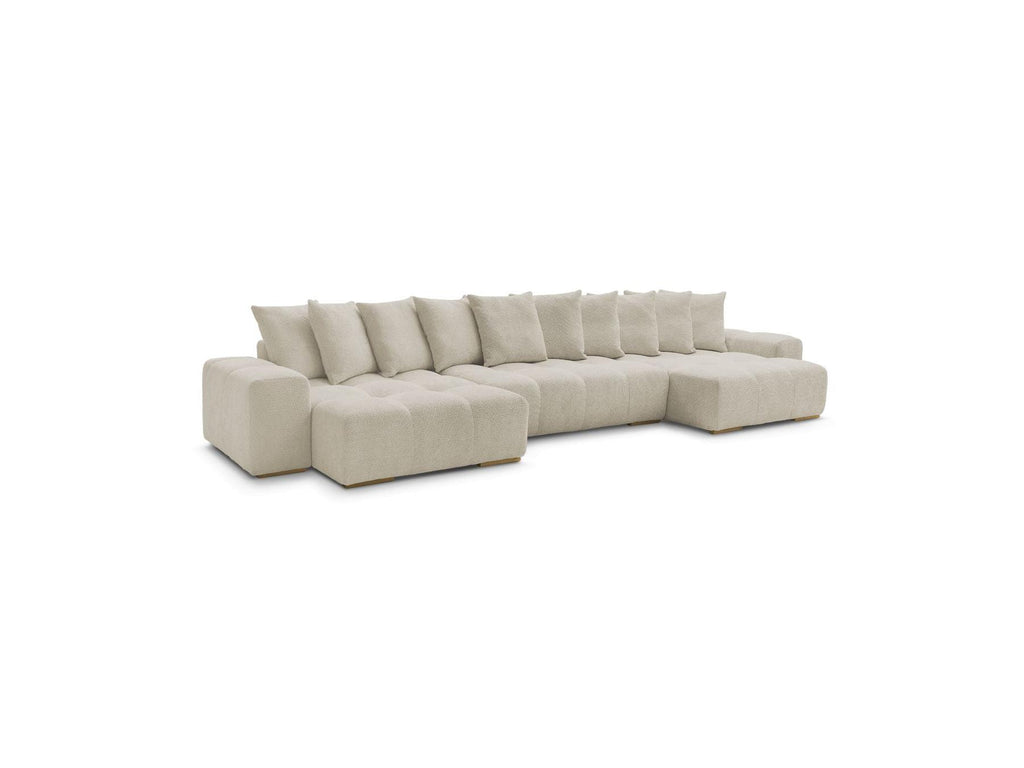Anakin - Panoramic Convertible Sofa with Storage - Bouclé Fabric - 10 Cushions
