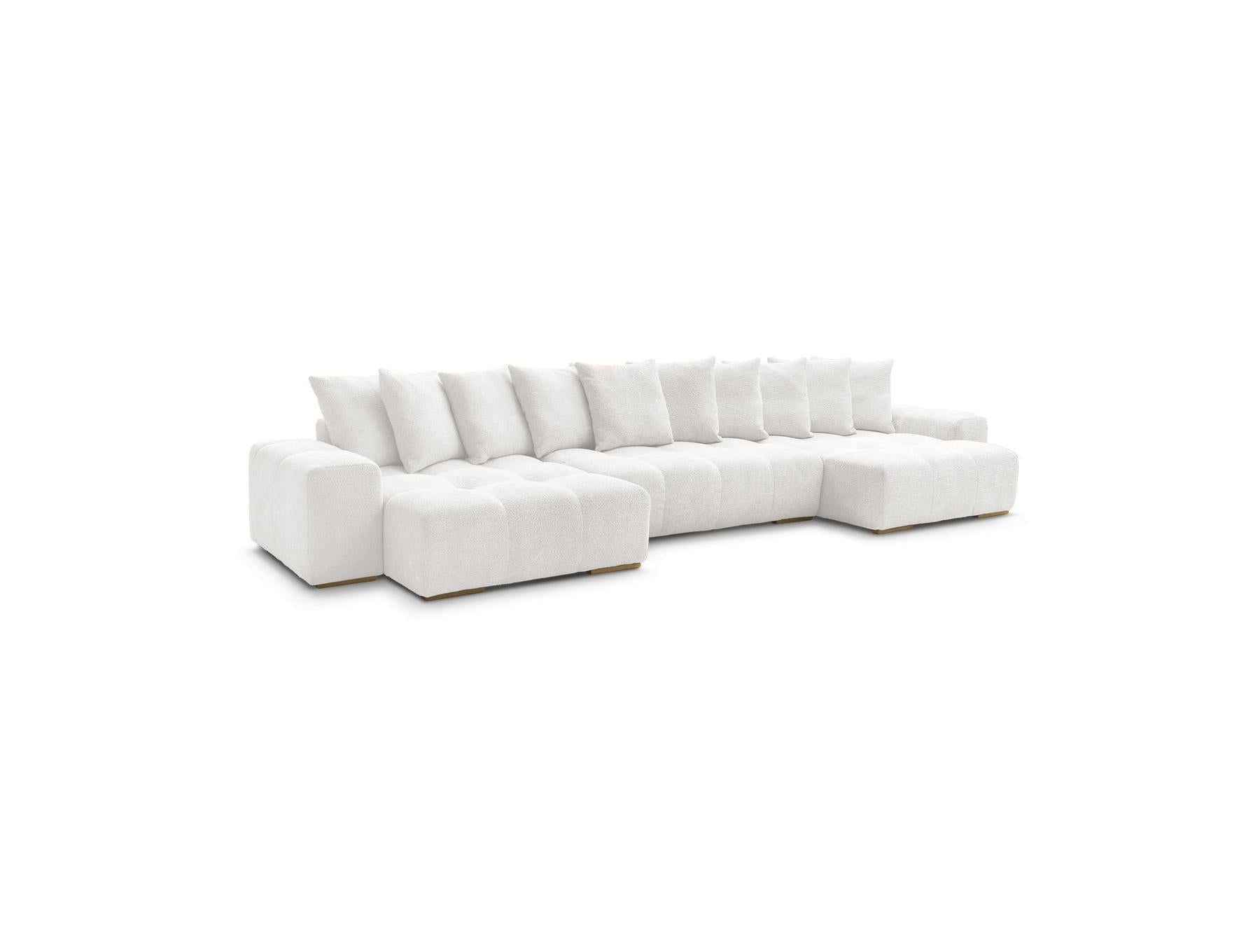 Anakin - Panoramic Convertible Sofa with Storage - Bouclé Fabric - 10 Cushions