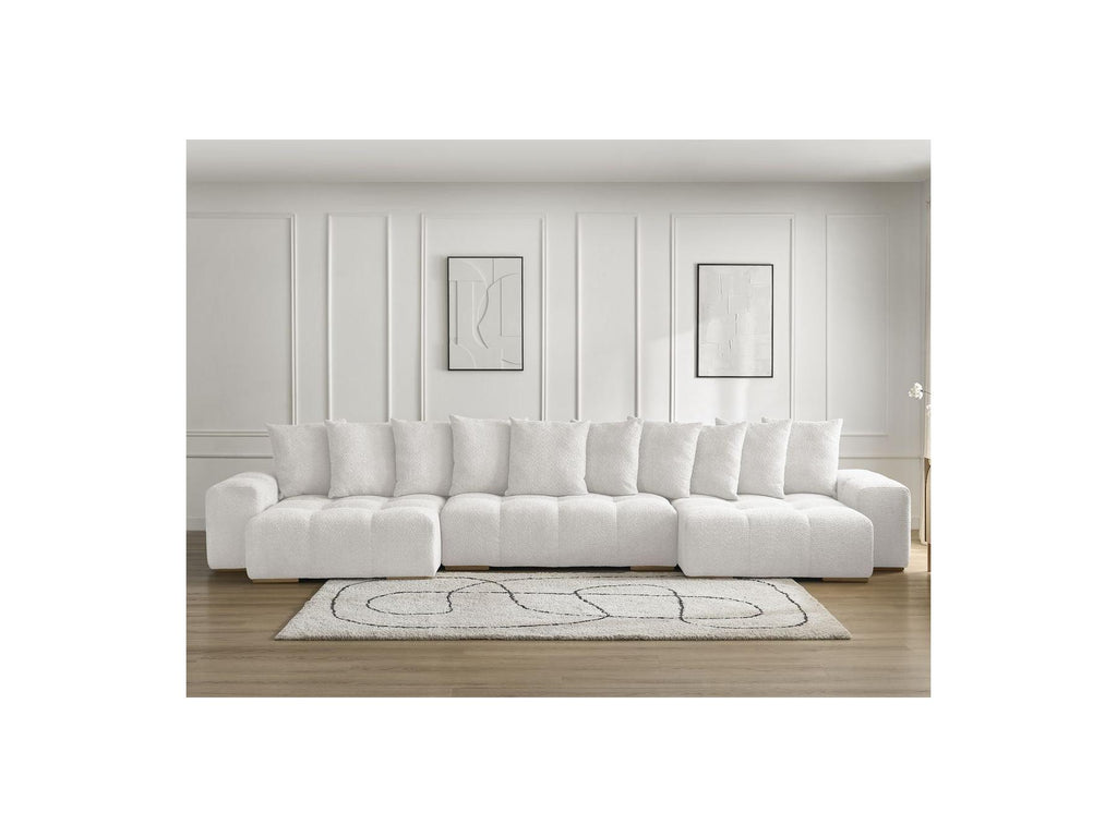 Anakin - Panoramic Convertible Sofa with Storage - Bouclé Fabric - 10 Cushions