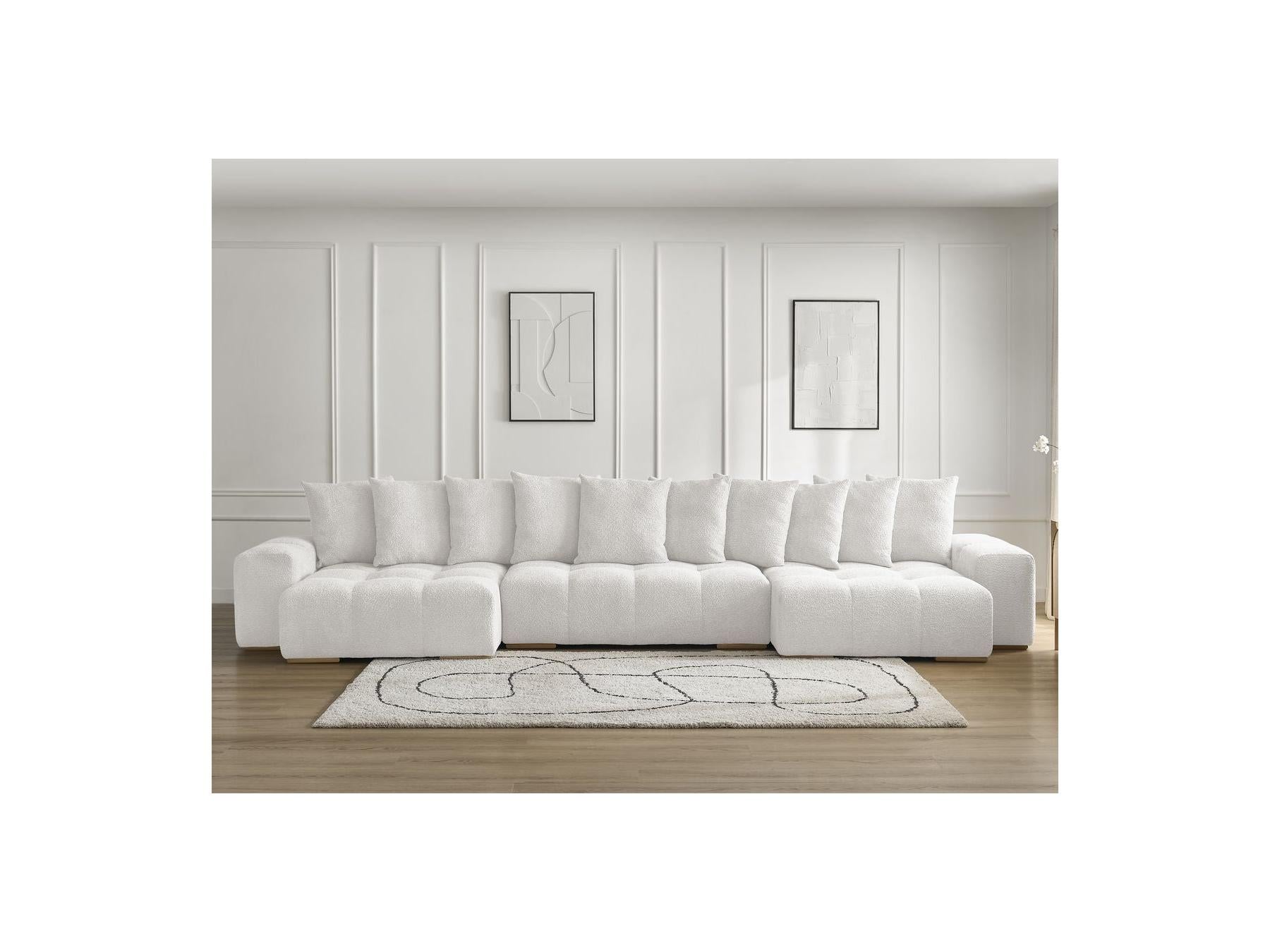 Anakin - Panoramic Convertible Sofa with Storage - Bouclé Fabric - 10 Cushions