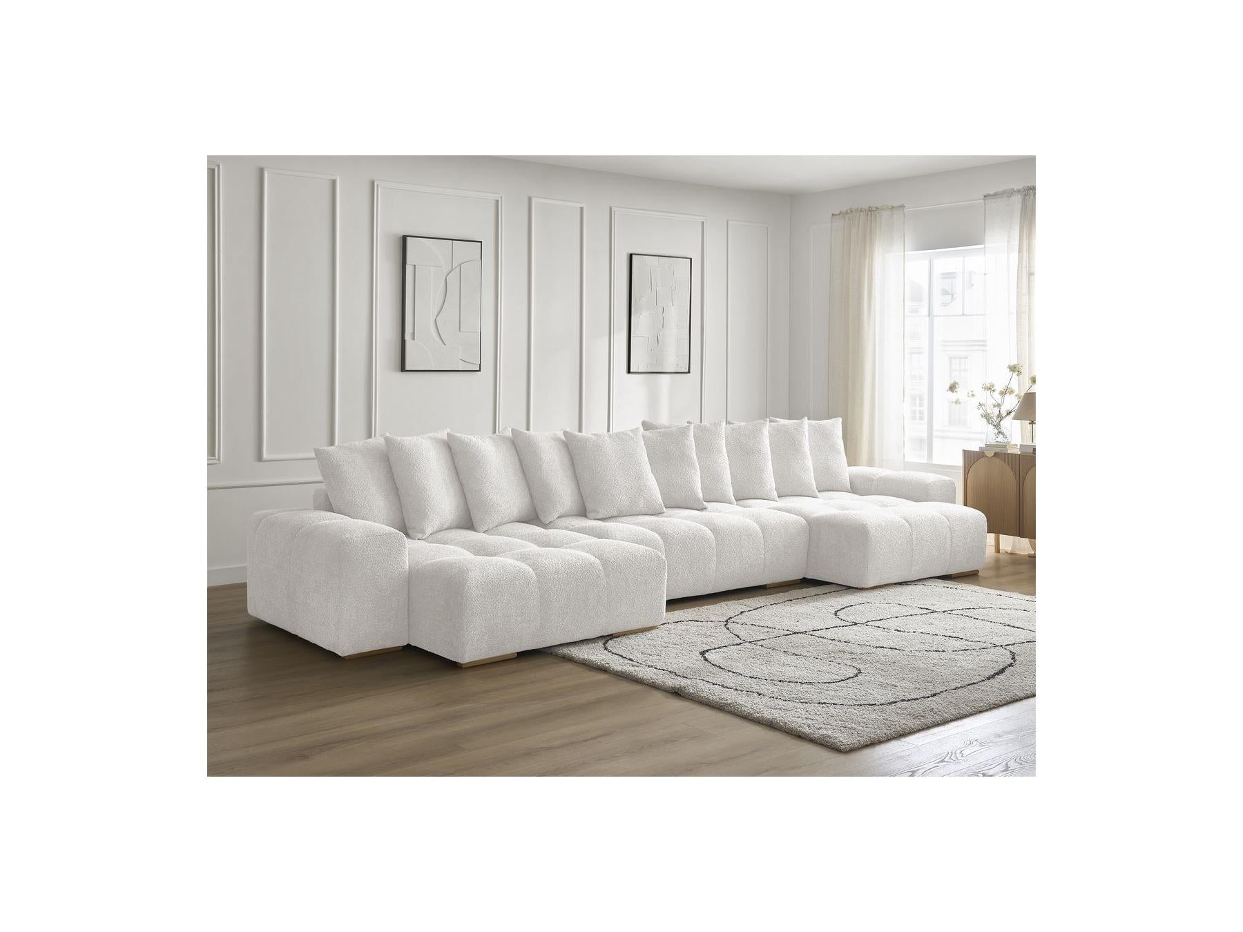Anakin - Panoramic Convertible Sofa with Storage - Bouclé Fabric - 10 Cushions