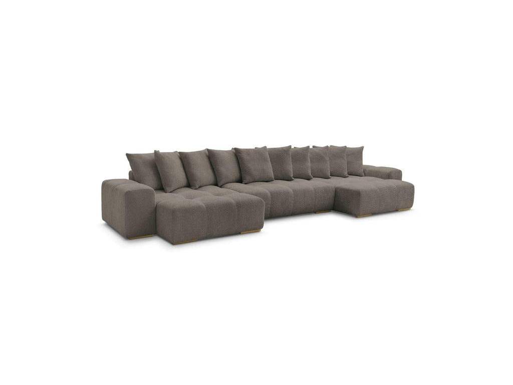 Anakin - Panoramic Convertible Sofa with Storage - Bouclé Fabric - 10 Cushions