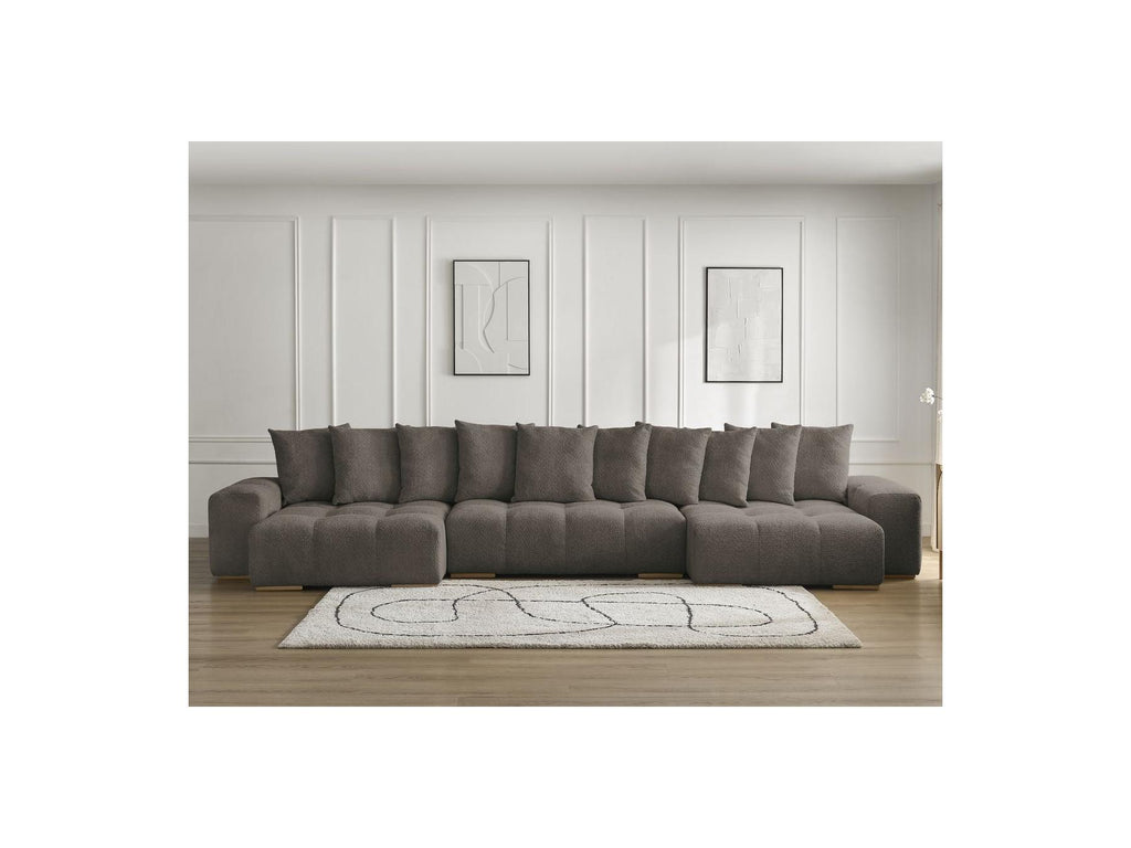 Anakin - Panoramic Convertible Sofa with Storage - Bouclé Fabric - 10 Cushions