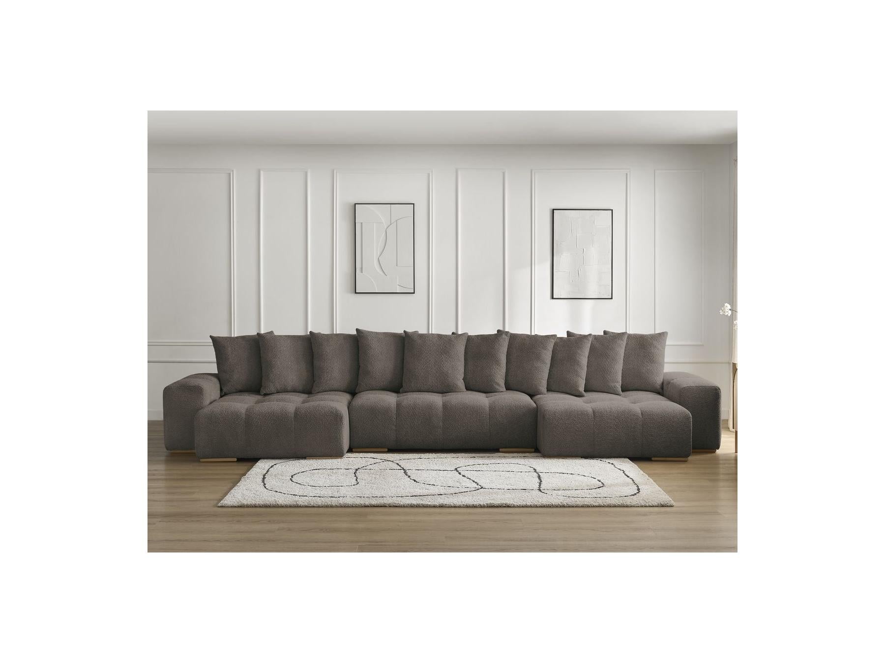 Anakin - Panoramic Convertible Sofa with Storage - Bouclé Fabric - 10 Cushions