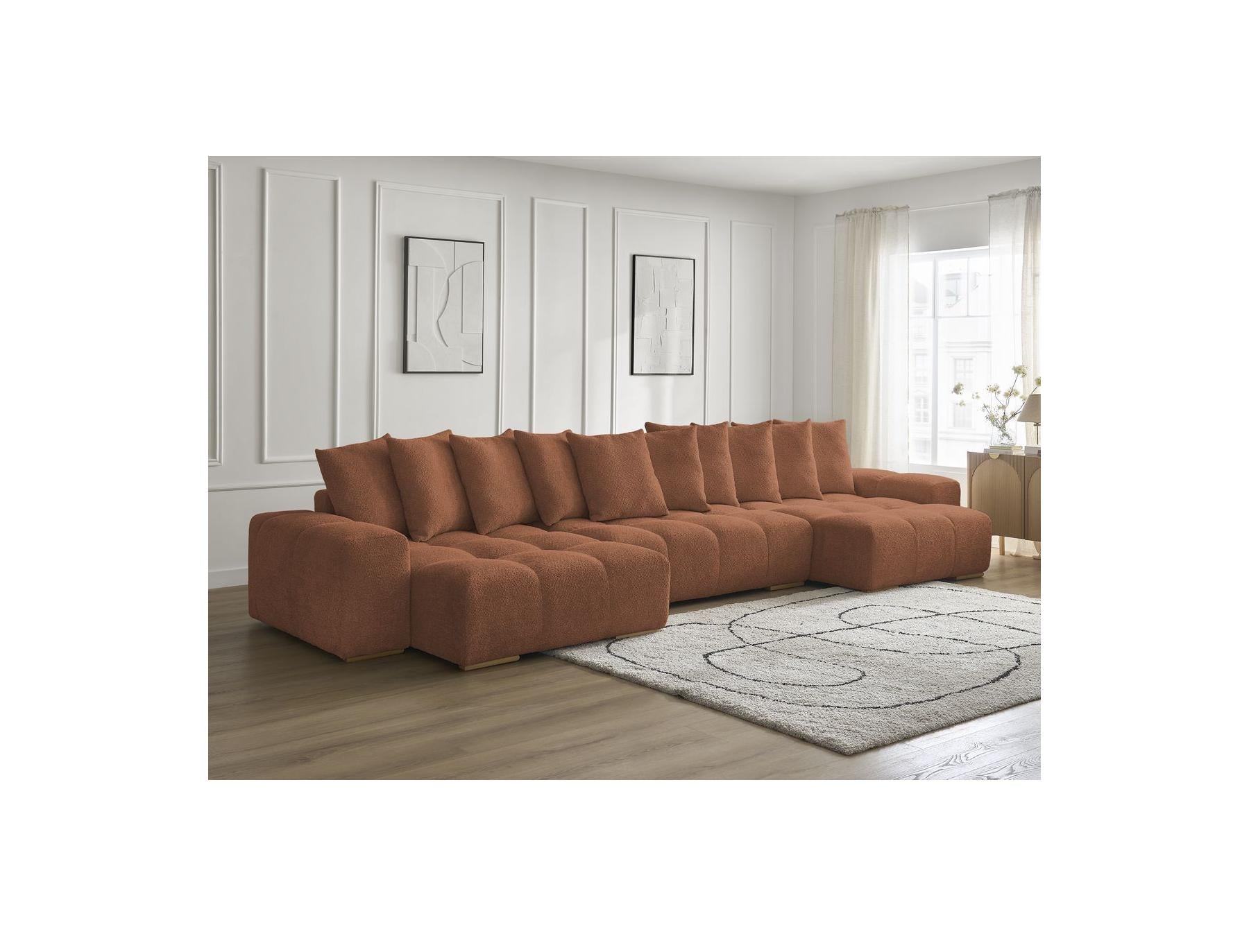 Anakin - Panoramic Convertible Sofa with Storage - Bouclé Fabric - 10 Cushions