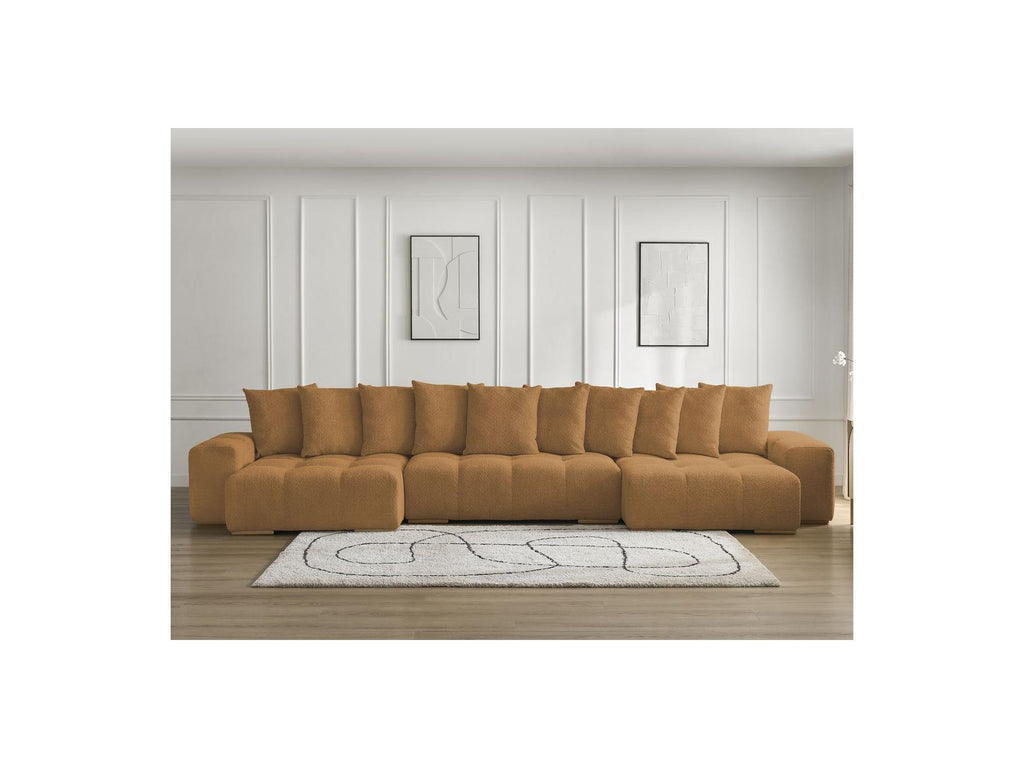 Anakin - Panoramic Convertible Sofa with Storage - Bouclé Fabric - 10 Cushions
