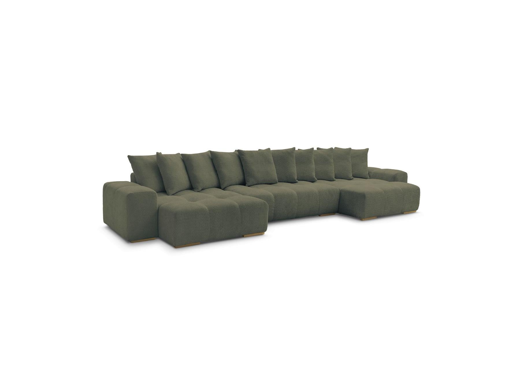 Anakin - Panoramic Convertible Sofa with Storage - Bouclé Fabric - 10 Cushions