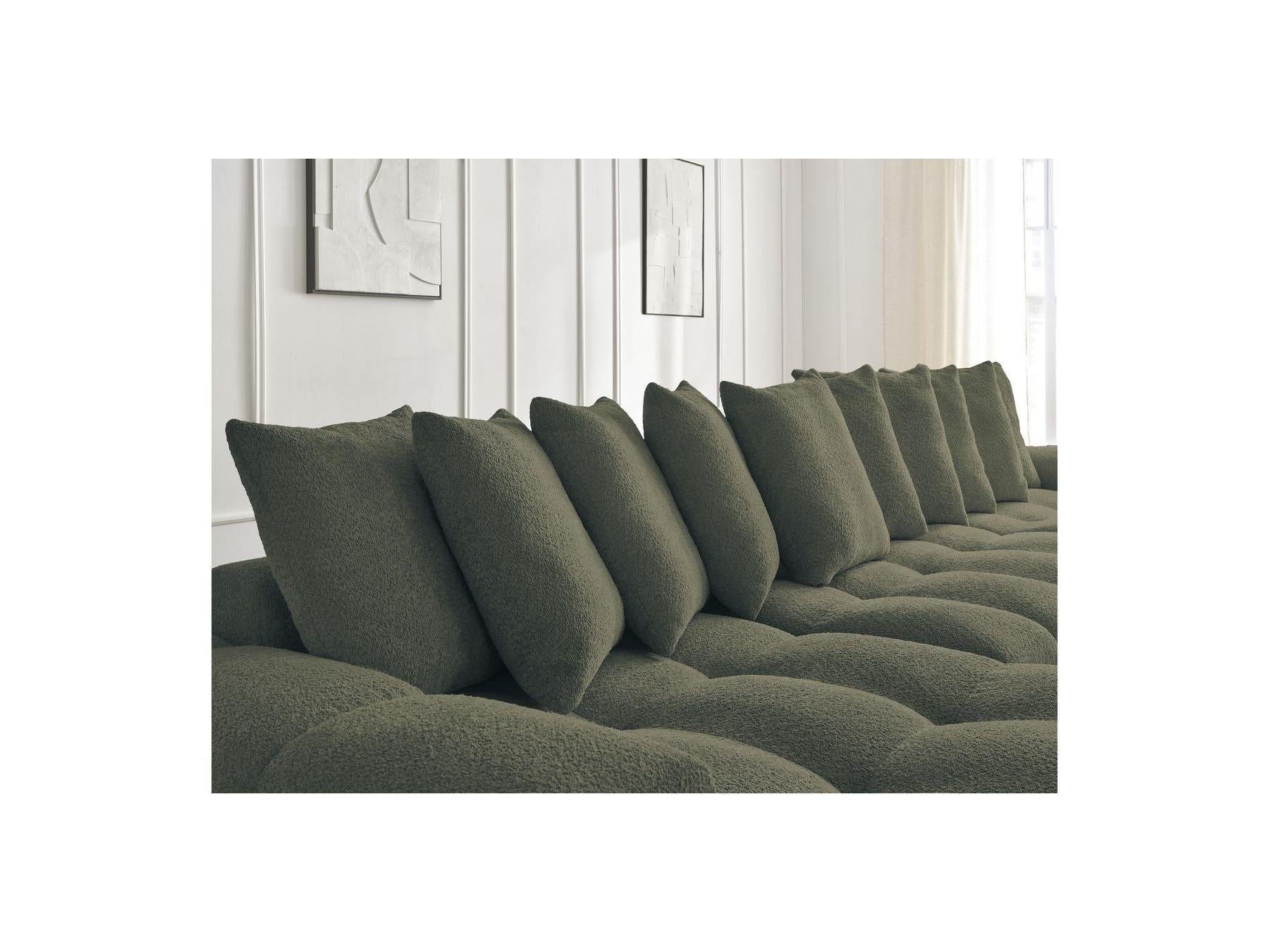 Anakin - Panoramic Convertible Sofa with Storage - Bouclé Fabric - 10 Cushions