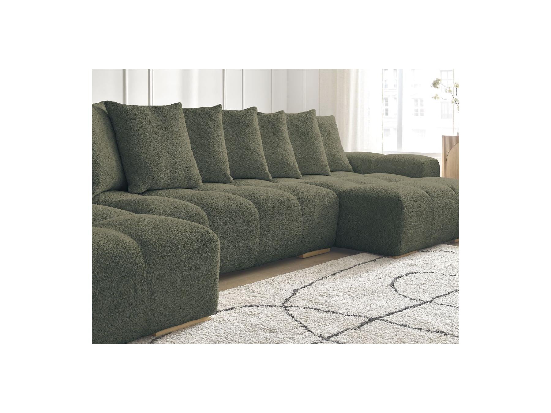 Anakin - Panoramic Convertible Sofa with Storage - Bouclé Fabric - 10 Cushions