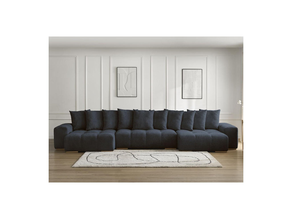 Anakin - Panoramic Convertible Sofa with Storage - Bouclé Fabric - 10 Cushions