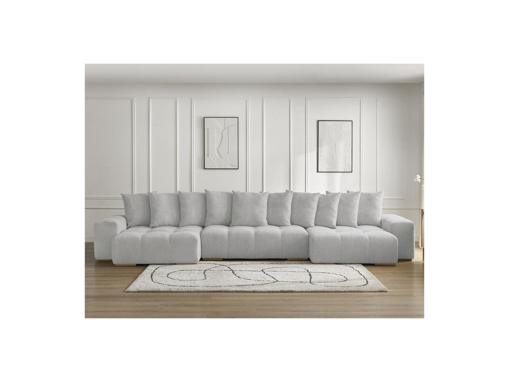 Anakin - Panoramic Convertible Sofa with Storage - Bouclé Fabric - 10 Cushions