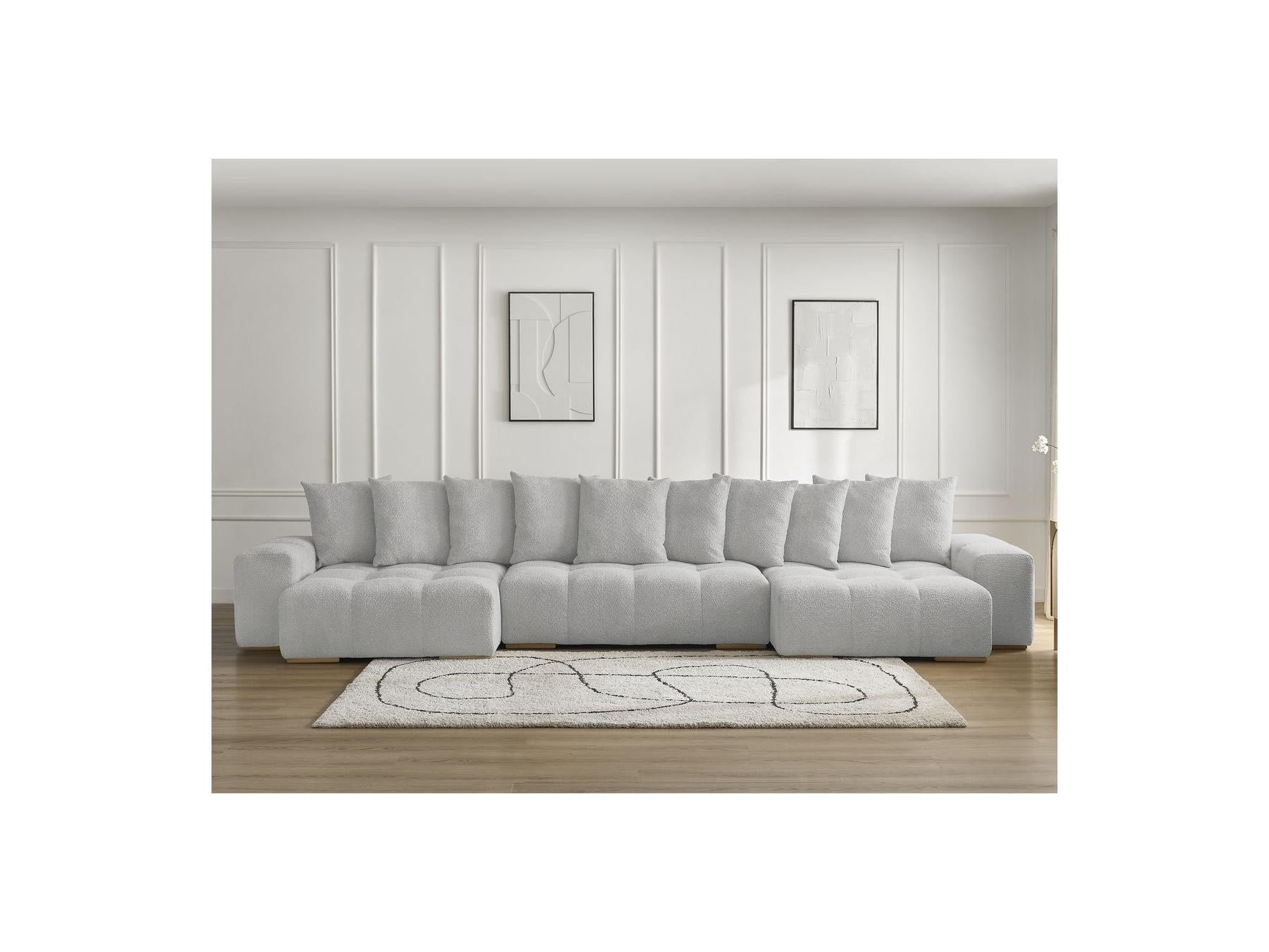 Anakin - Panoramic Convertible Sofa with Storage - Bouclé Fabric - 10 Cushions