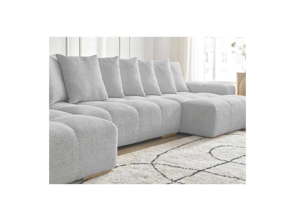 Anakin - Panoramic Convertible Sofa with Storage - Bouclé Fabric - 10 Cushions