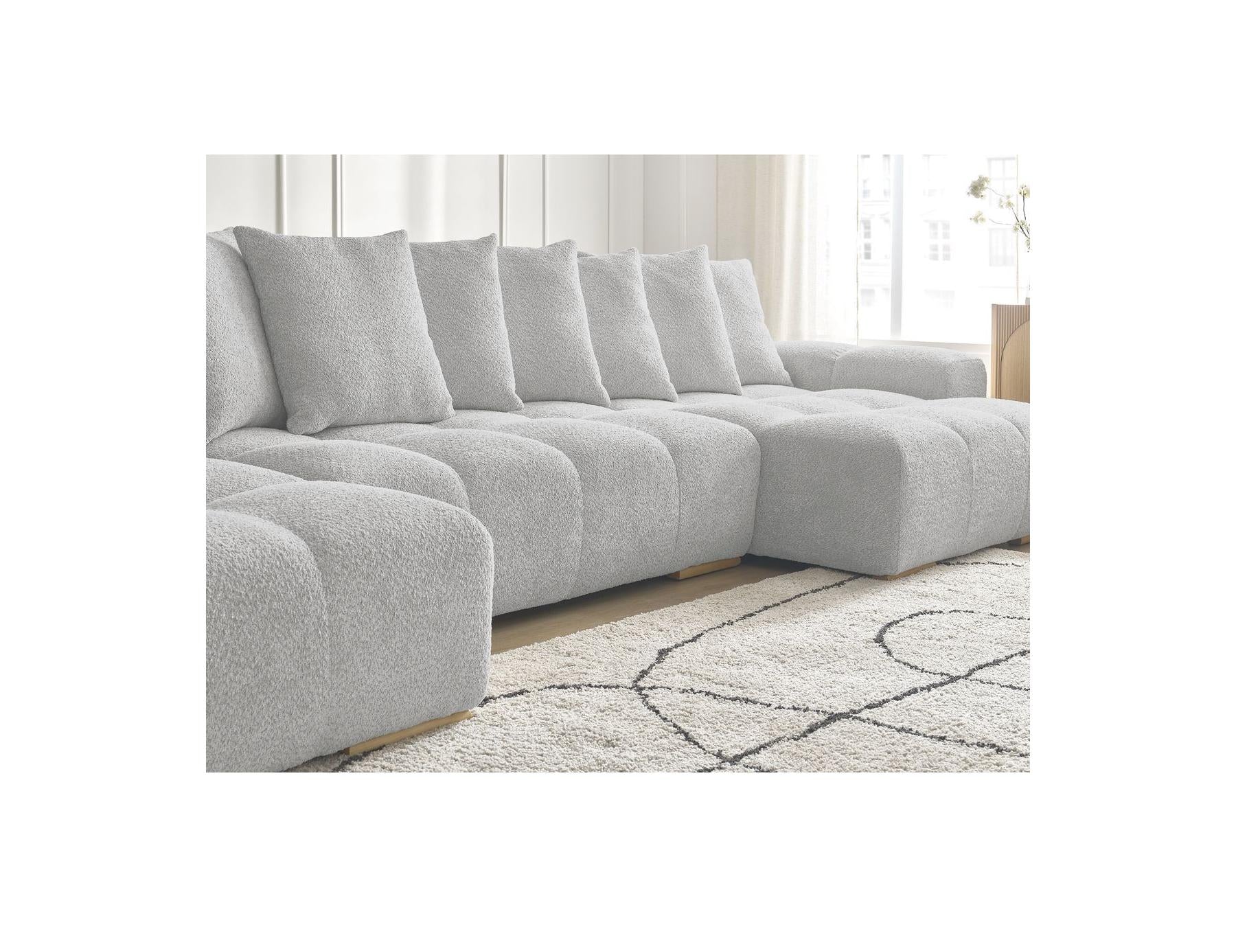 Anakin - Panoramic Convertible Sofa with Storage - Bouclé Fabric - 10 Cushions