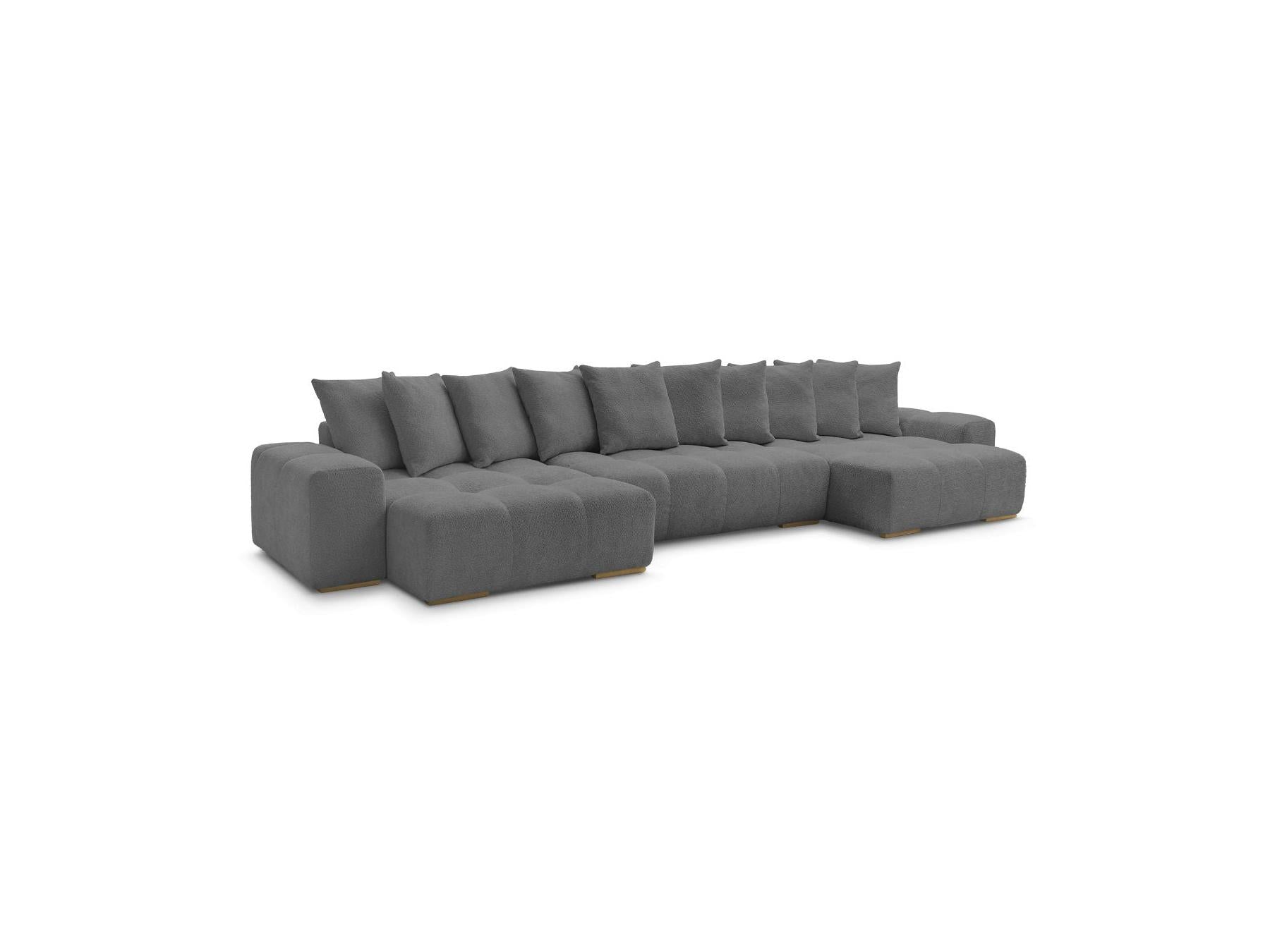 Anakin - Panoramic Convertible Sofa with Storage - Bouclé Fabric - 10 Cushions