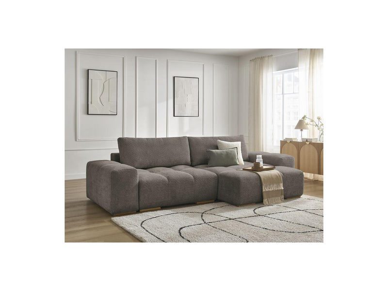 Canapé D'Angle Convertible Réversible Coffre - Anakin - Tissu Bouclette - 2 Coussins
