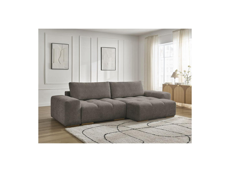 Canapé D'Angle Convertible Réversible Coffre - Anakin - Tissu Bouclette - 2 Coussins