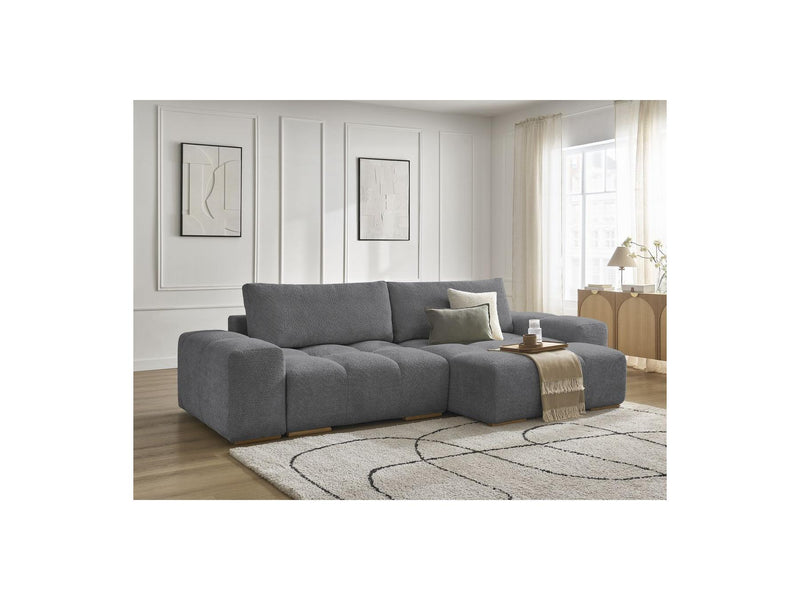 Canapé D'Angle Convertible Réversible Coffre - Anakin - Tissu Bouclette - 2 Coussins