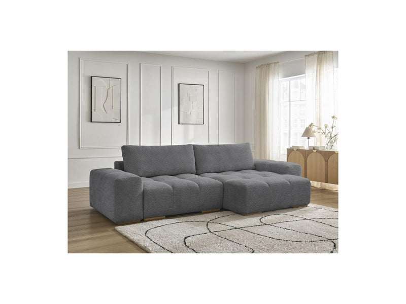 Canapé D'Angle Convertible Réversible Coffre - Anakin - Tissu Bouclette - 2 Coussins