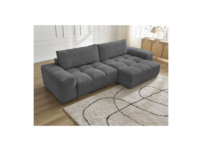 Canapé D'Angle Convertible Réversible Coffre - Anakin - Tissu Bouclette - 2 Coussins