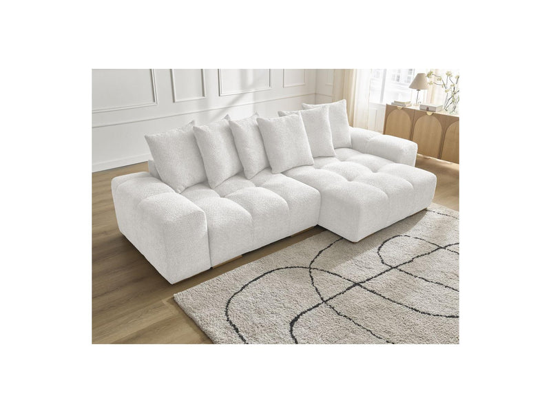 Canapé D'Angle Convertible Réversible Coffre - Anakin - Tissu Bouclette - 6 Coussins