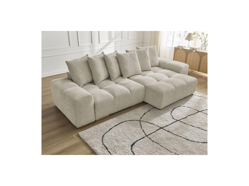 Canapé D'Angle Convertible Réversible Coffre - Anakin - Tissu Bouclette - 6 Coussins