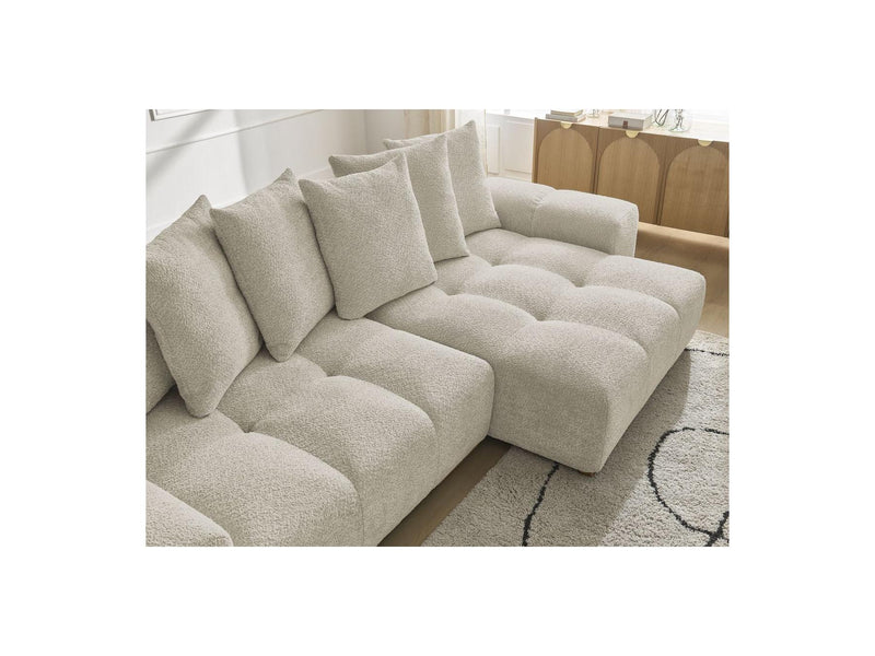 Canapé D'Angle Convertible Réversible Coffre - Anakin - Tissu Bouclette - 6 Coussins