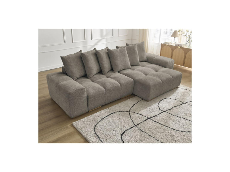 Canapé D'Angle Convertible Réversible Coffre - Anakin - Tissu Bouclette - 6 Coussins