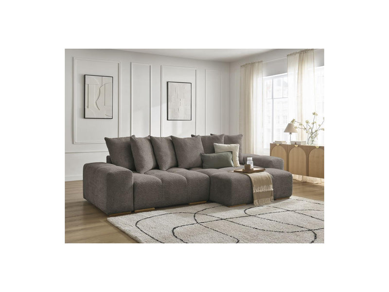 Canapé D'Angle Convertible Réversible Coffre - Anakin - Tissu Bouclette - 6 Coussins