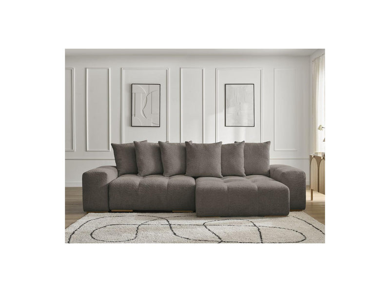 Canapé D'Angle Convertible Réversible Coffre - Anakin - Tissu Bouclette - 6 Coussins