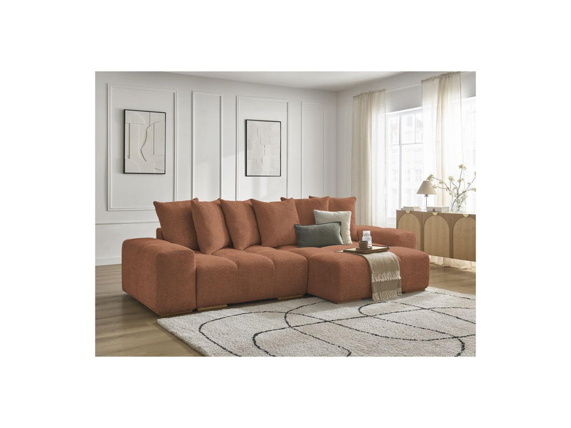 Canapé D'Angle Convertible Réversible Coffre - Anakin - Tissu Bouclette - 6 Coussins
