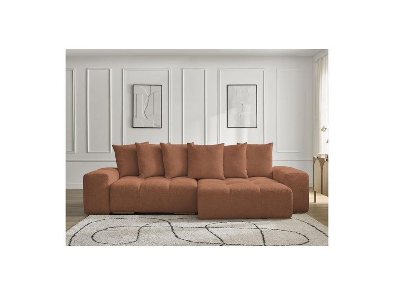 Canapé D'Angle Convertible Réversible Coffre - Anakin - Tissu Bouclette - 6 Coussins