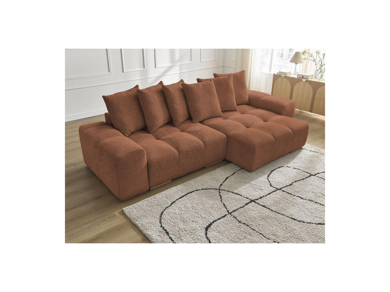 Canapé D'Angle Convertible Réversible Coffre - Anakin - Tissu Bouclette - 6 Coussins
