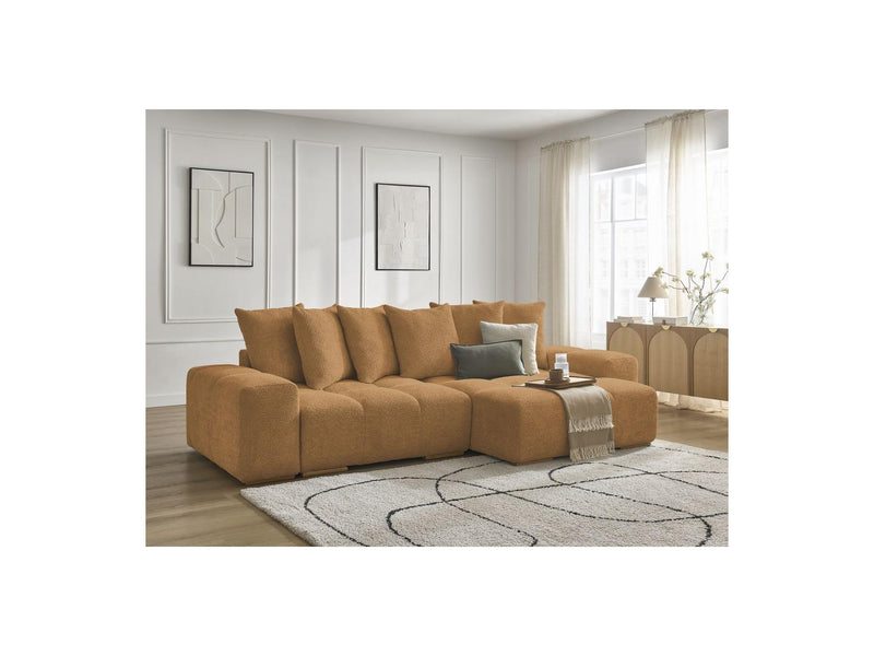 Canapé D'Angle Convertible Réversible Coffre - Anakin - Tissu Bouclette - 6 Coussins
