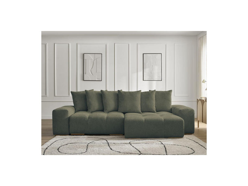 Canapé D'Angle Convertible Réversible Coffre - Anakin - Tissu Bouclette - 6 Coussins