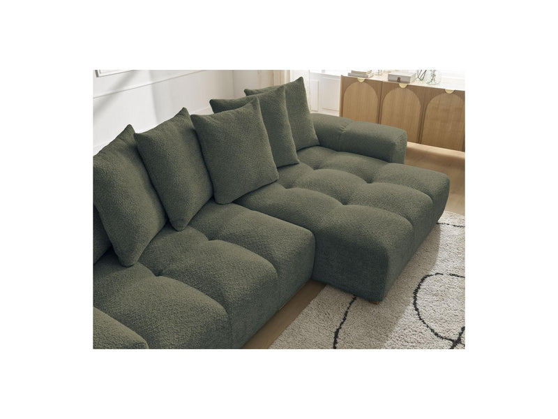 Canapé D'Angle Convertible Réversible Coffre - Anakin - Tissu Bouclette - 6 Coussins