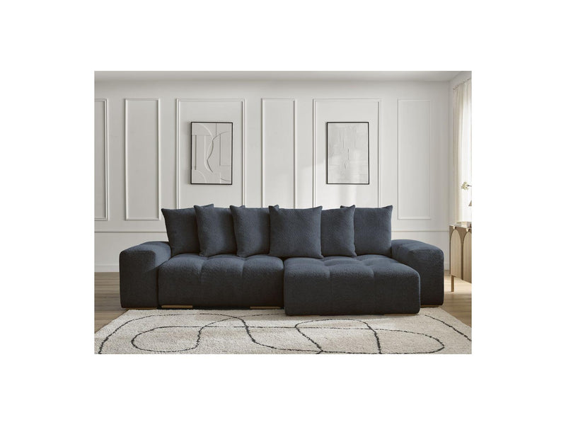 Canapé D'Angle Convertible Réversible Coffre - Anakin - Tissu Bouclette - 6 Coussins