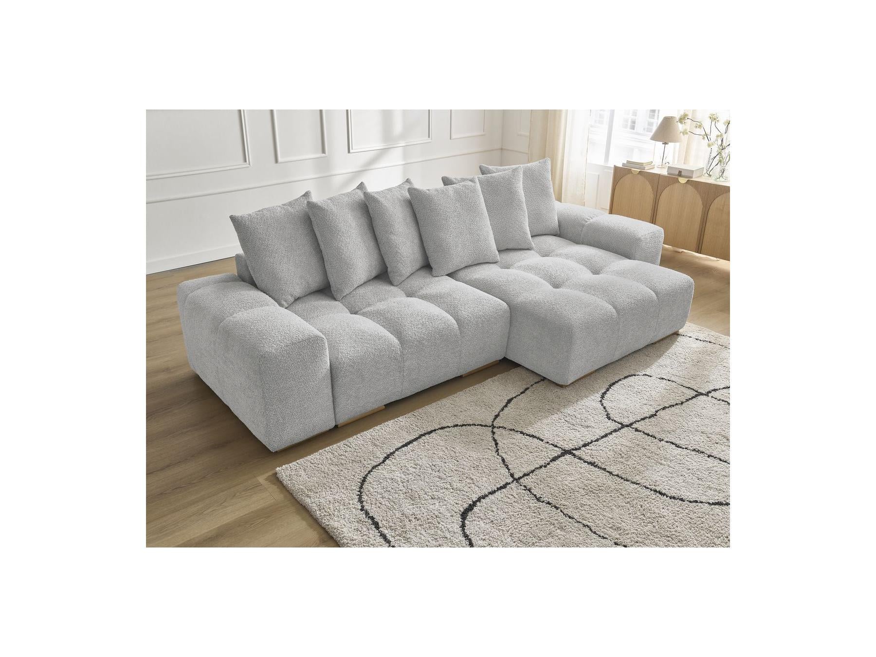 Anakin - Sofá esquinero convertible reversible con arcón - Tejido bouclé - 6 cojines