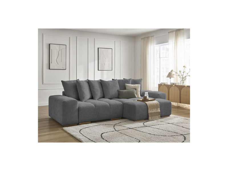 Canapé D'Angle Convertible Réversible Coffre - Anakin - Tissu Bouclette - 6 Coussins