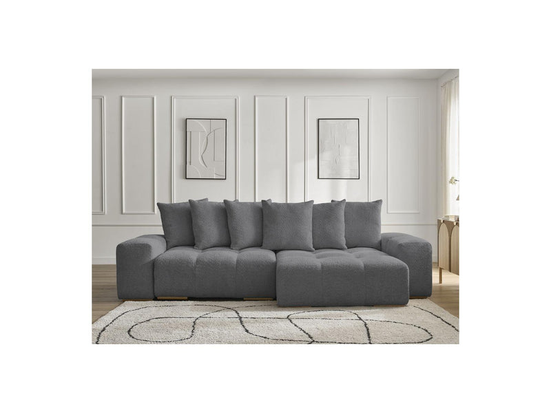 Canapé D'Angle Convertible Réversible Coffre - Anakin - Tissu Bouclette - 6 Coussins