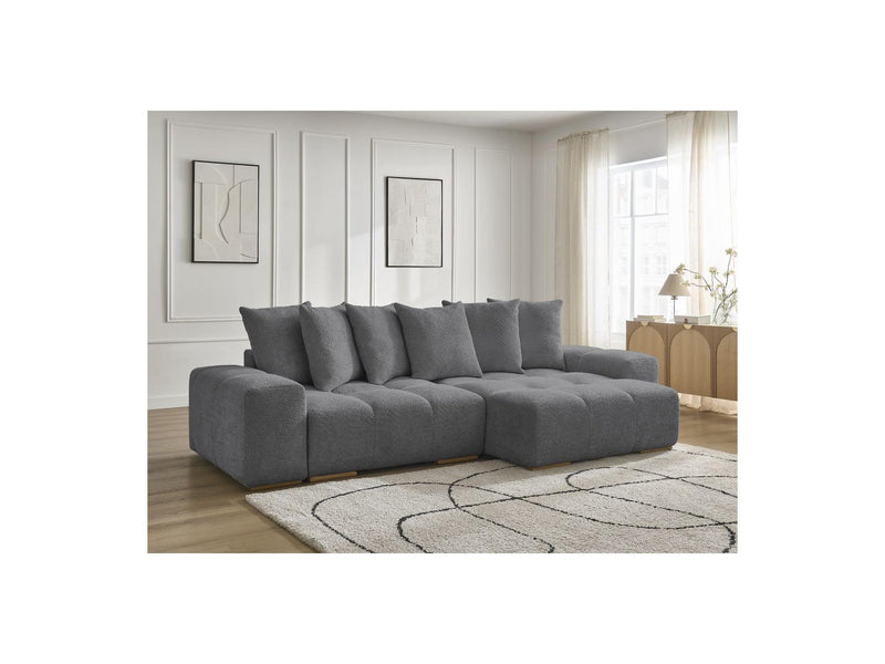 Canapé D'Angle Convertible Réversible Coffre - Anakin - Tissu Bouclette - 6 Coussins