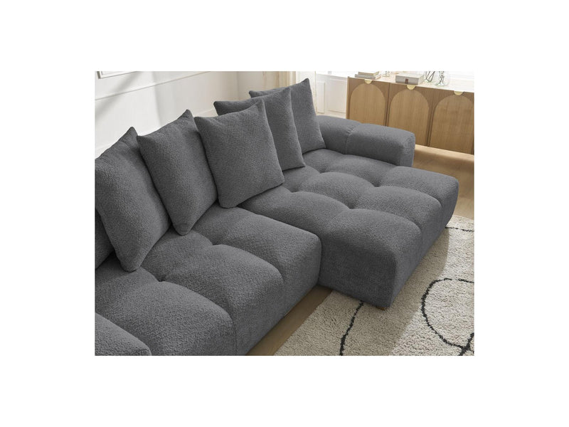 Canapé D'Angle Convertible Réversible Coffre - Anakin - Tissu Bouclette - 6 Coussins