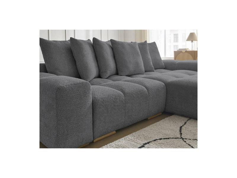 Canapé D'Angle Convertible Réversible Coffre - Anakin - Tissu Bouclette - 6 Coussins