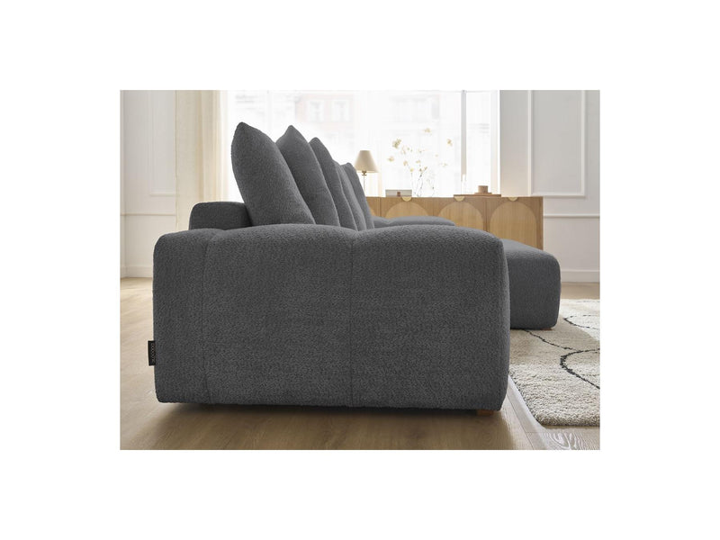 Canapé D'Angle Convertible Réversible Coffre - Anakin - Tissu Bouclette - 6 Coussins