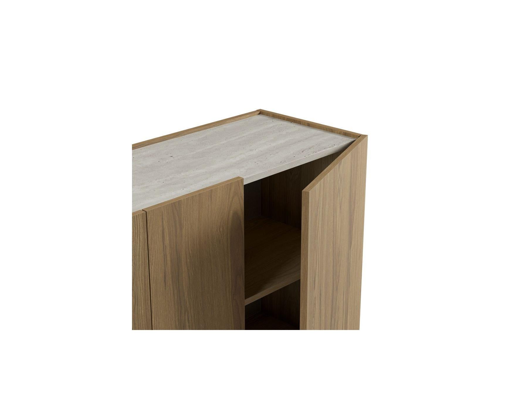 Marion - 4-Door Sideboard - Oak and Travertine Effect