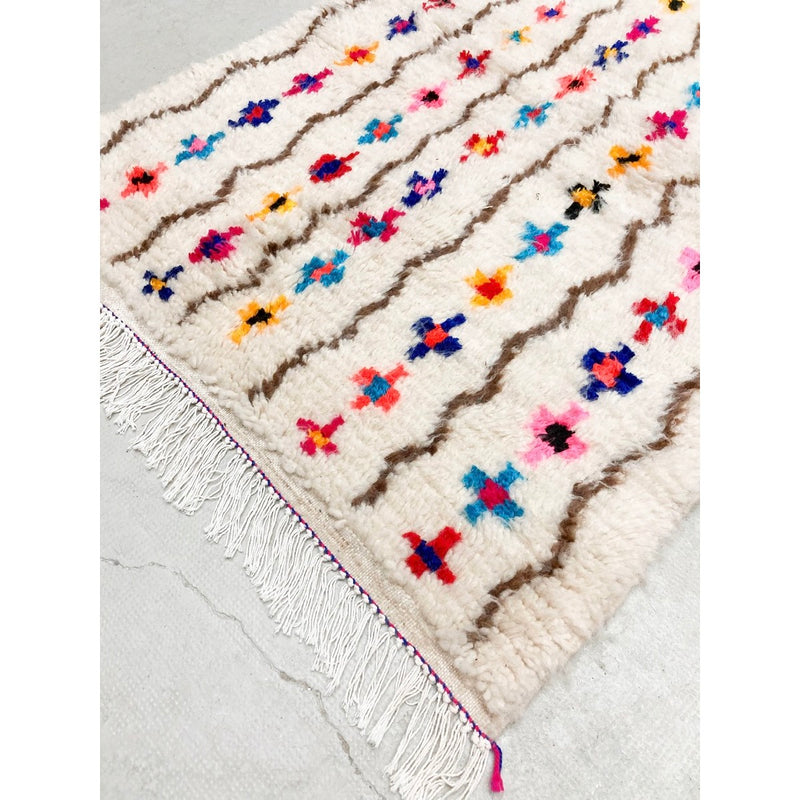 Tapis Berbère Marocain Azilal - Ecru À Motifs Colorés