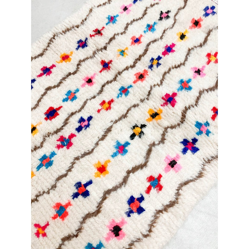 Tapis Berbère Marocain Azilal - Ecru À Motifs Colorés